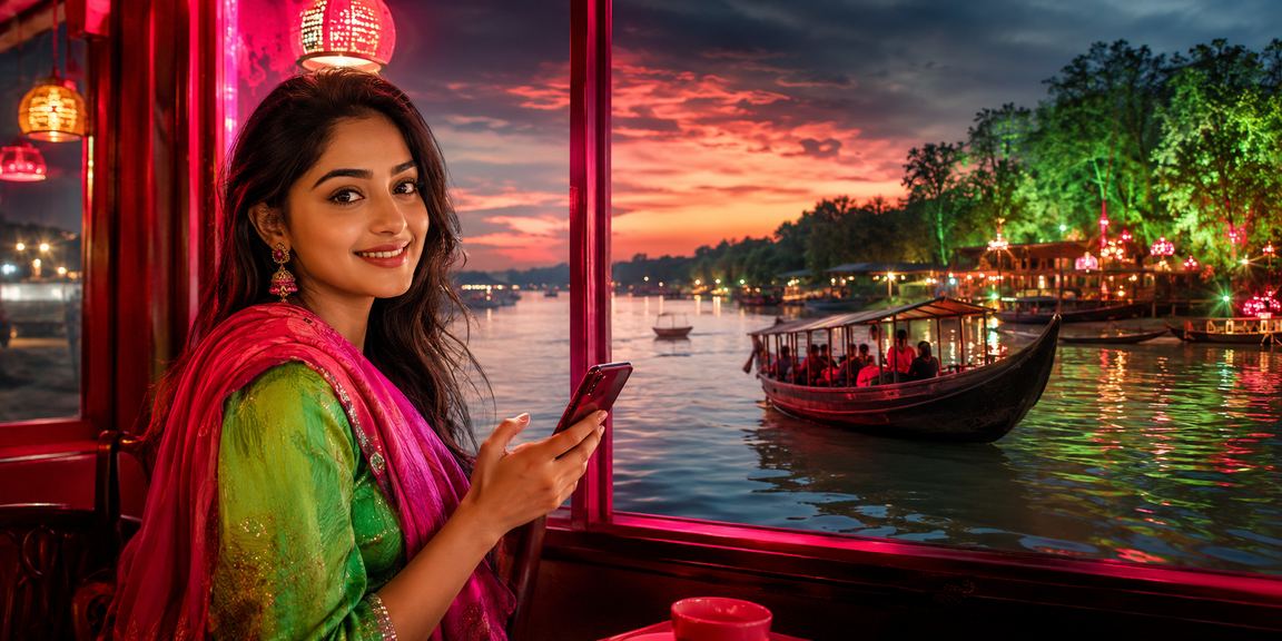 সুন্দরবনের কাছে মোবাইলে পেমেন্ট করছেন একজন ব্যবহারকারী